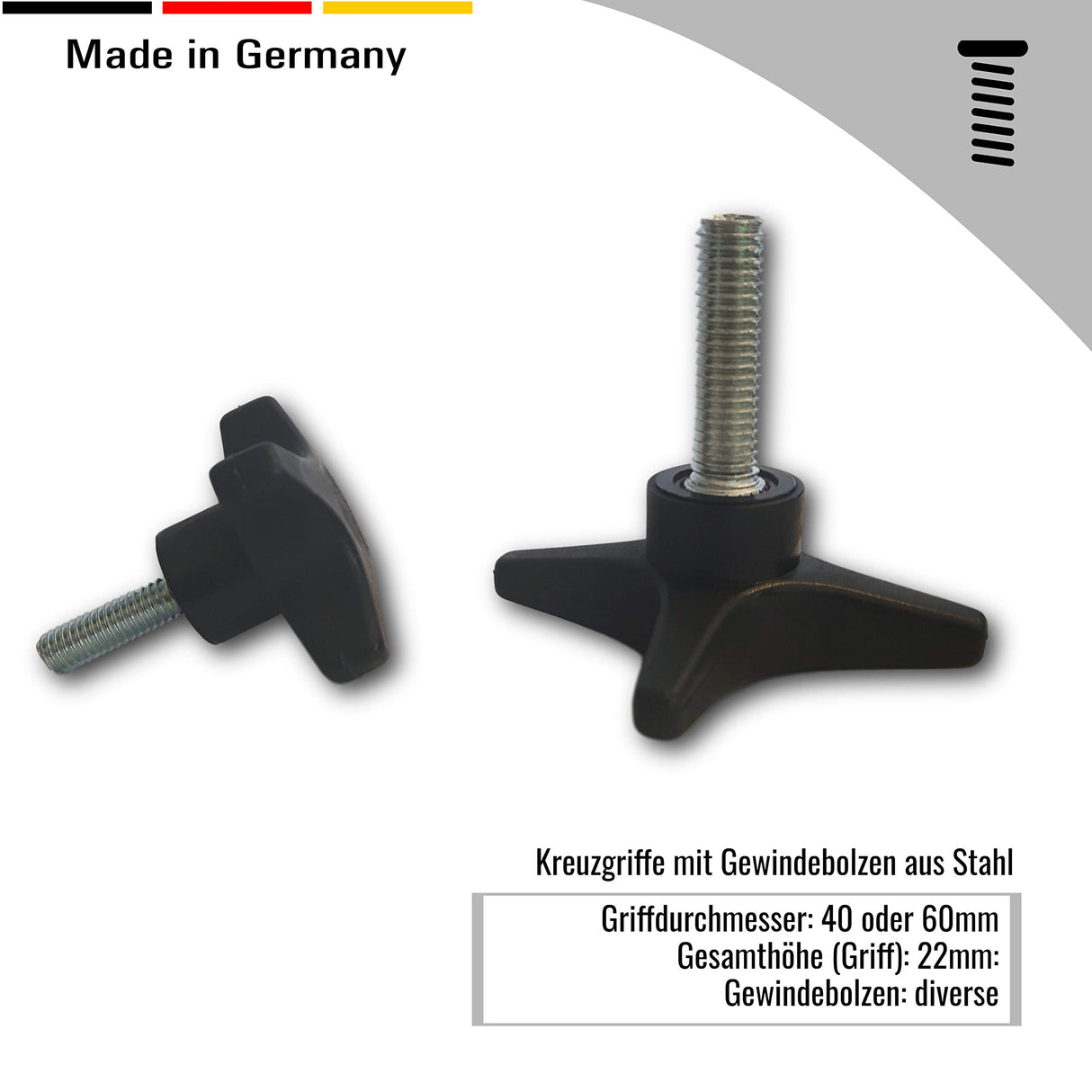 1 St. Sterngriff Kreuzgriff mit Gewindebolzen aus Stahl, Griffdurchmesser 40/60 mm - Klama - Möbelzubehör