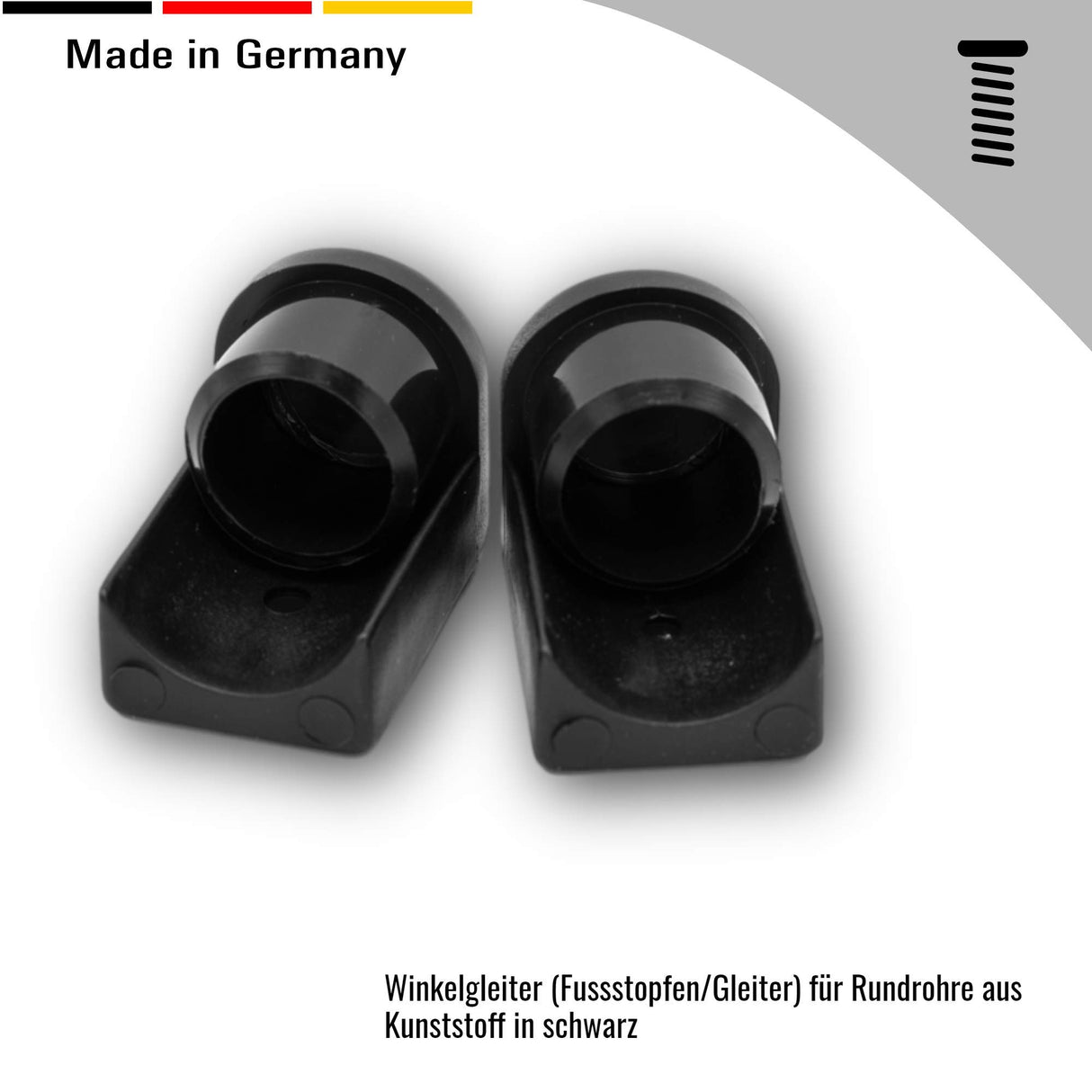 4 Winkelgleiter Fussstopfen/Gleiter für Rundrohre, Kunststoff, Schwarz (35 x 2 mm, Ohne Filz) - Klama - Möbelzubehör