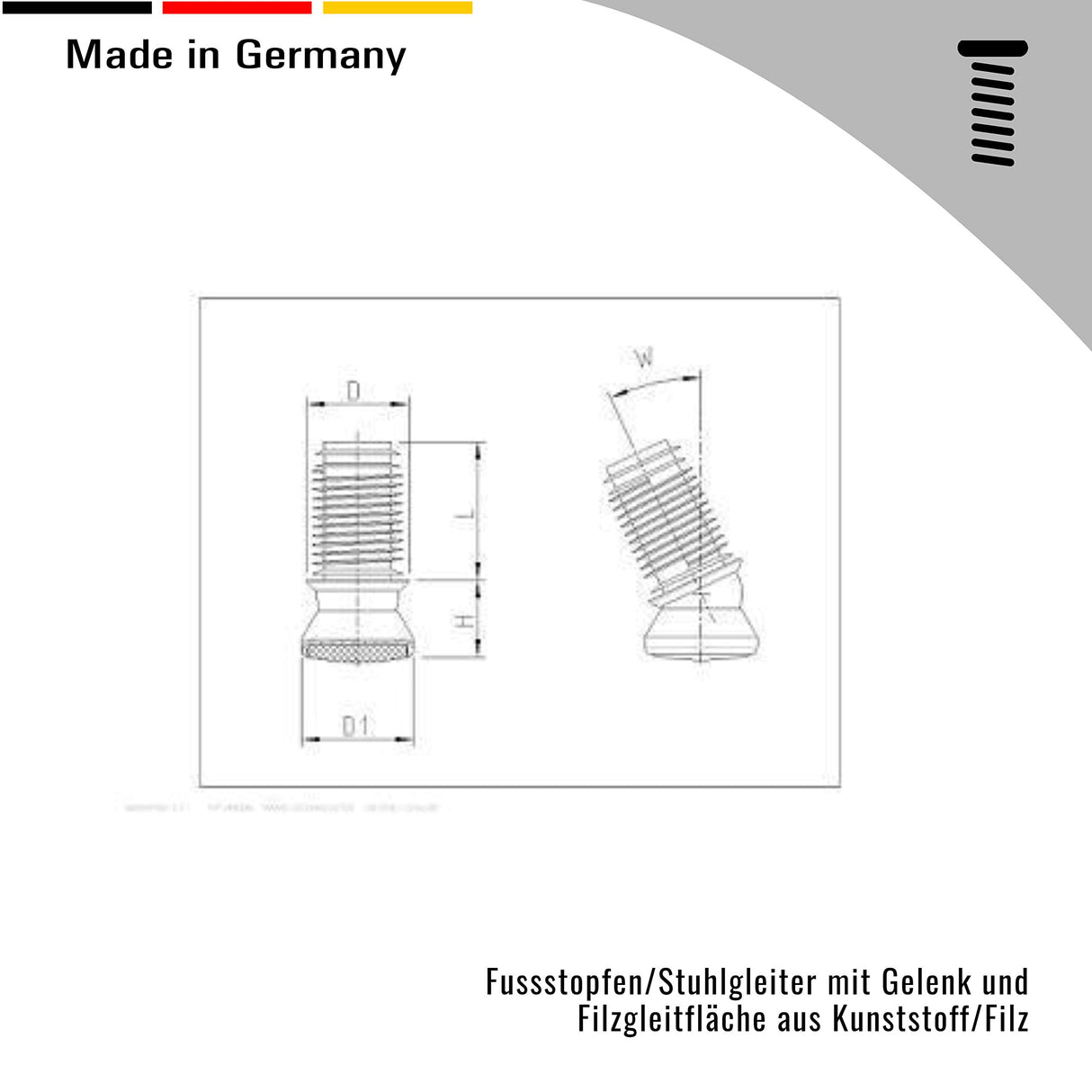 4 Fussstopfen/Stuhlgleiter mit Gelenk und Filzgleitfläche, Kunststoff/Filz - Klama - Möbelzubehör
