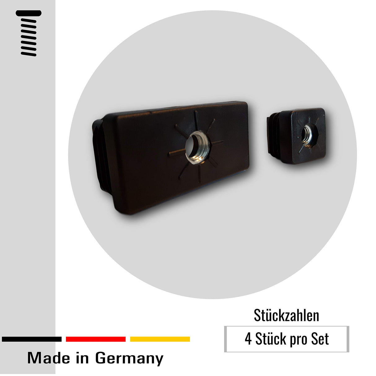 4 St. Einsteckbuchsen für 4-kt. Rohre, mit Gewindemutter aus Stahl - Klama - Möbelzubehör