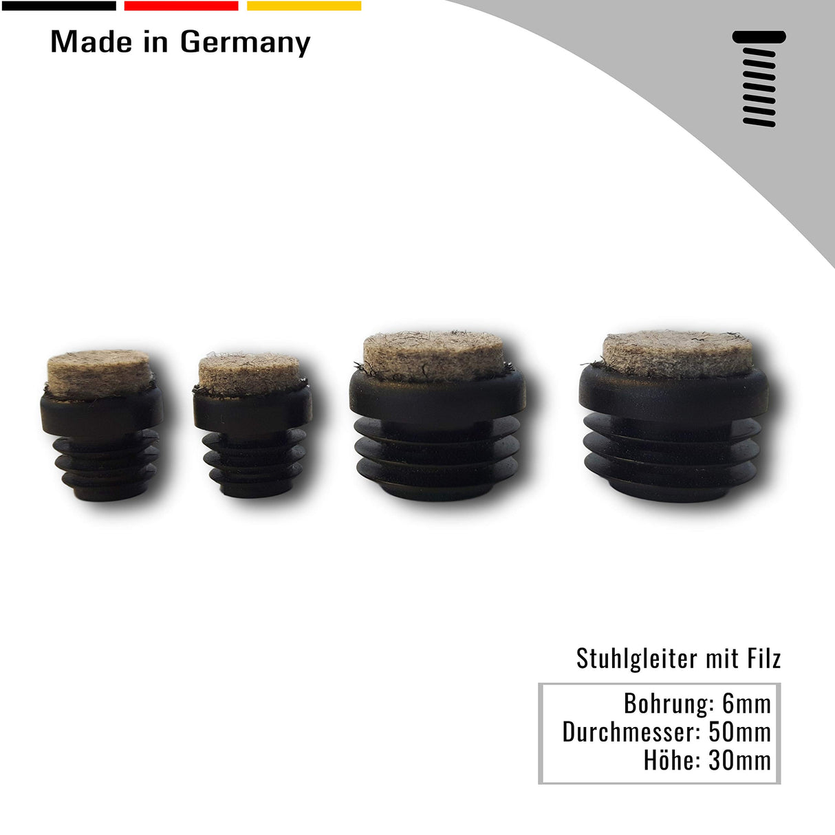 4 St. Stuhlgleiter Lamellenstopfen mit Filz für Rundrohre - Klama - Möbelzubehör