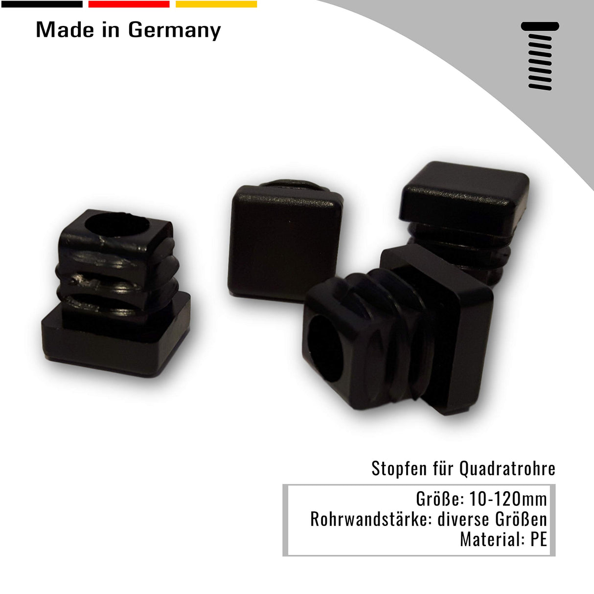 Lamellenstopfen Abdeckstopfen für quadratische Rohre Schwarz