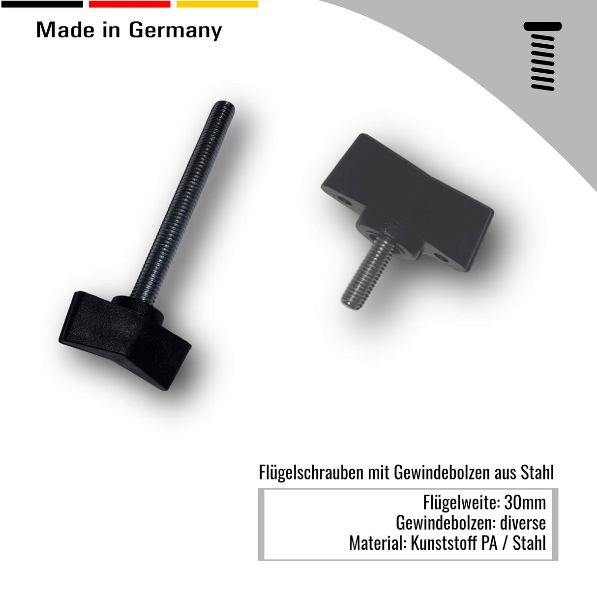2 St. Flügelschrauben Kunststoff mit Gewindebolzen aus Stahl - Klama - Möbelzubehör