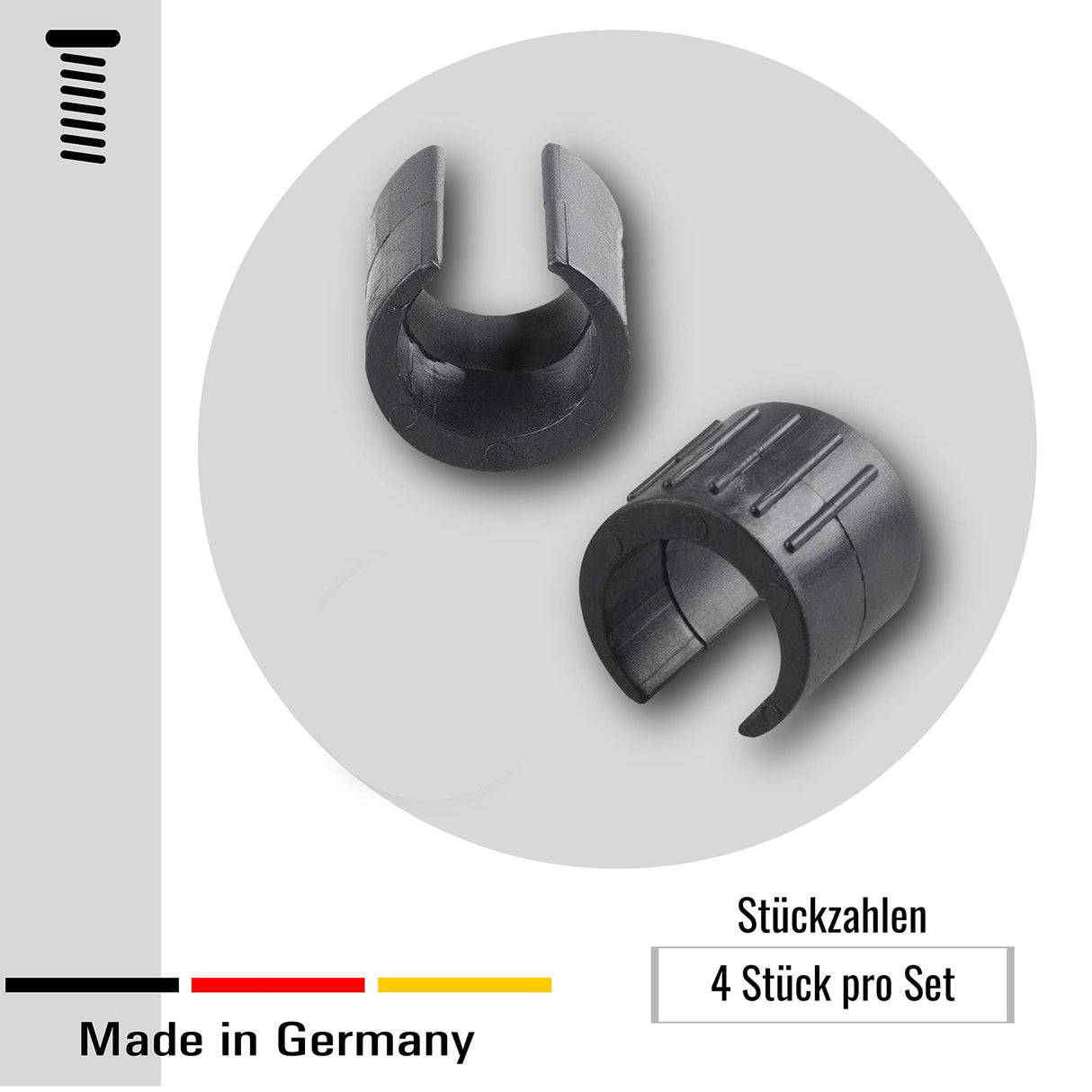 4 Stuhlgleiter Freischwinger Schwarz - Klemmschalengleiter aus Kunststoff für runde Rohre in verschiedenen Größen