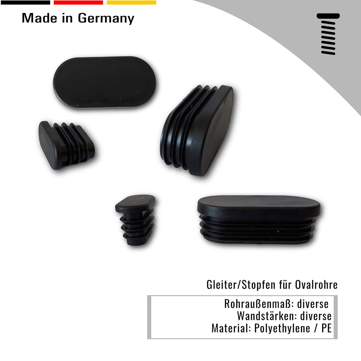 OL 4 St. Gleiter/Stopfen/Endkappen Kunststoff für Ovalrohre mit Wandstärke 1,5-2 mm Rohraussenmaß 35x20 mm Farbe schwarz - Klama - Möbelzubehör