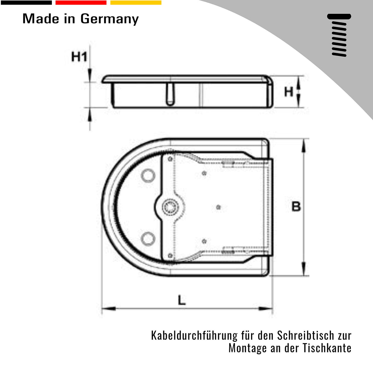 1 Kabeldurchführung Schreibtisch zur Montage an Tischkanten, Kunststoff (25 mm, Schwarz) - Klama - Möbelzubehör