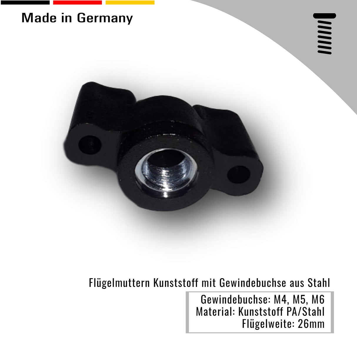 2 Flügelmuttern M4 M5 M6 M8 Kunststoff Schwarz Flügelmutter mit Gewinde aus legiertem Stahl - Klama - Möbelzubehör