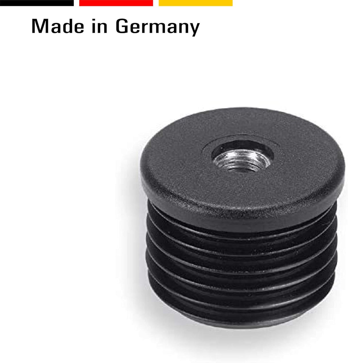 2 Gewindebuchsen Kunststoff, schwarz, mit verzinkter Stahlmutter, für Rundrohre