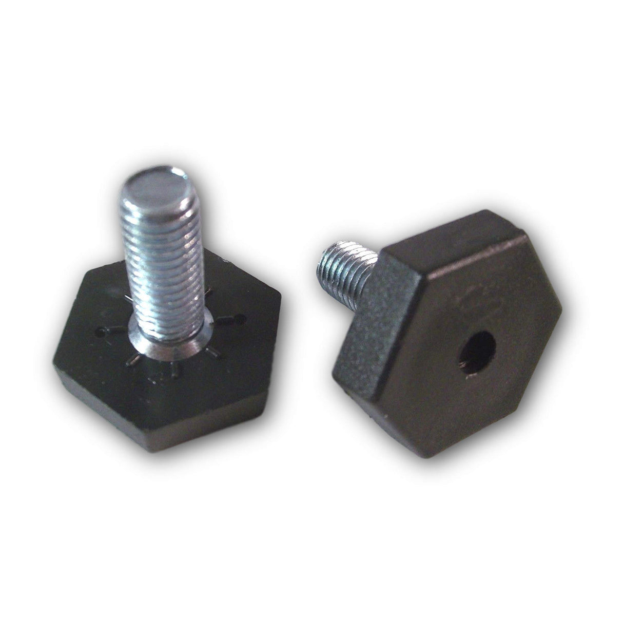 2 Bodenausgleichsschrauben Kunststoff, sechskant, schwarz, mit Gewindebolzen Stahl verzinkt - Klama - Möbelzubehör