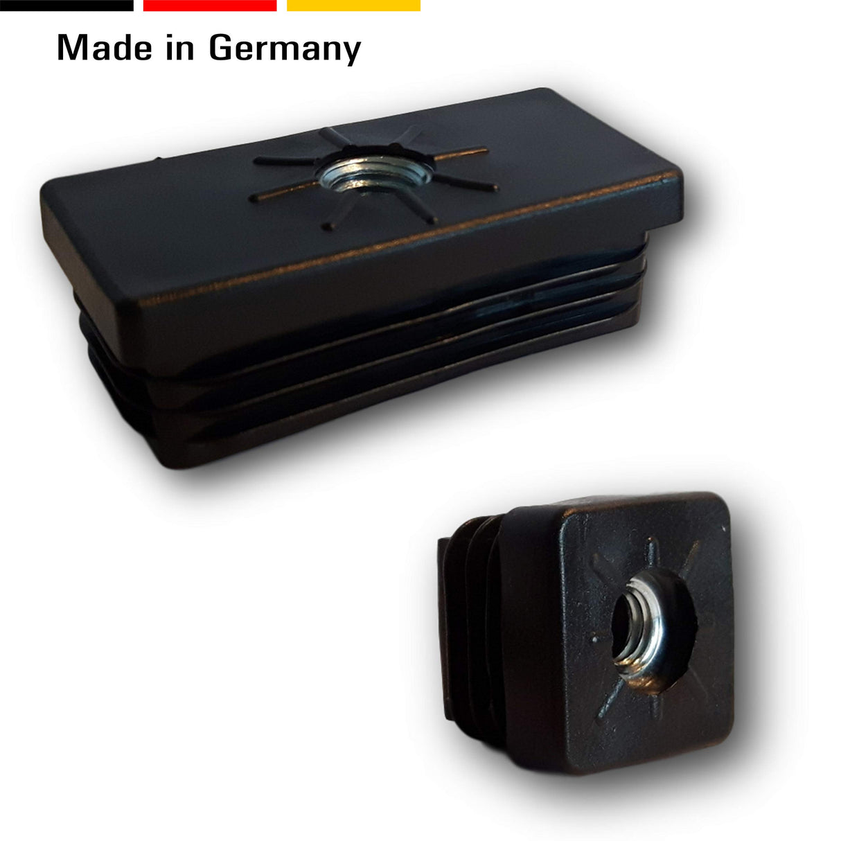 4 St. Einsteckbuchsen für 4-kt. Rohre, mit Gewindemutter aus Stahl - Klama - Möbelzubehör