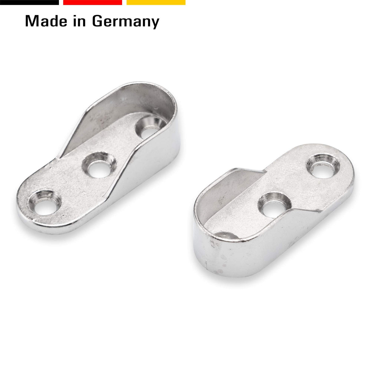 2 Schrankrohrlager für Schrankrohr 15 mm - Kleiderstangen Halterung, Zinkdruckguss vernickelt - Klama - Möbelzubehör