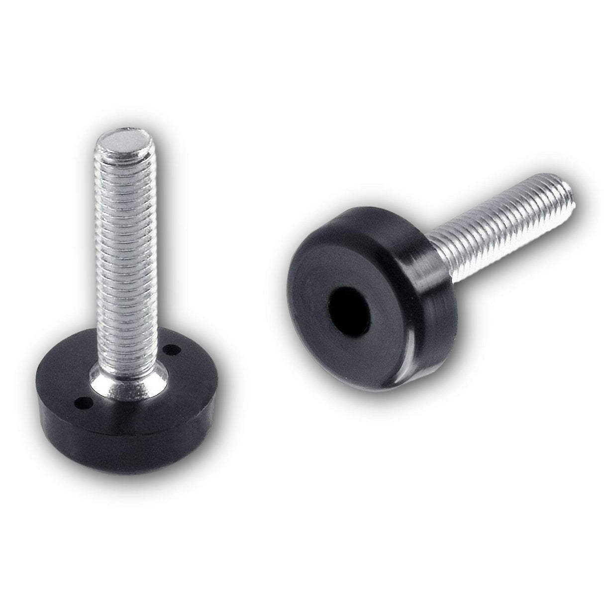 2 Bodenausgleichsschrauben Kunststoff, rund, schwarz, mit Gewindebolzen Stahl verzinkt - Klama - Möbelzubehör