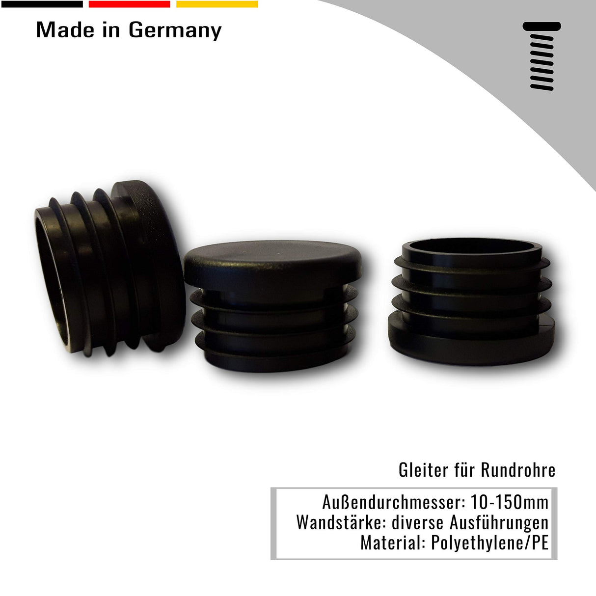 20 Gleiter/Stopfen/Lamellenstopfen Schwarz für Rundrohre