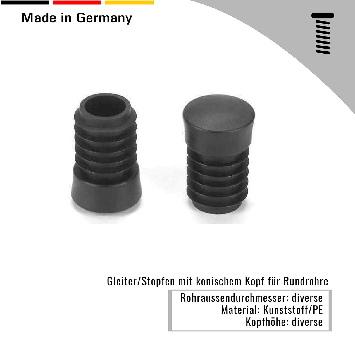 OL 4 St. Gleiter/Stopfen mit konischem Kopf, für Rundrohre mit Wandstärke 1,5-2,5 mm / 28mm - Klama - Möbelzubehör