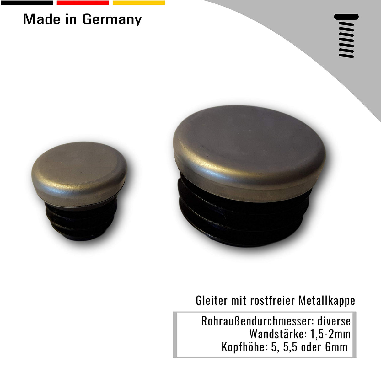 OL 4 St. Gleiter/Stopfen mit rostfreier Metallkappe, für Rundrohre mit Wandstärke 1,5-2 mm/Rohraussendurchmesser 30mm - Klama - Möbelzubehör