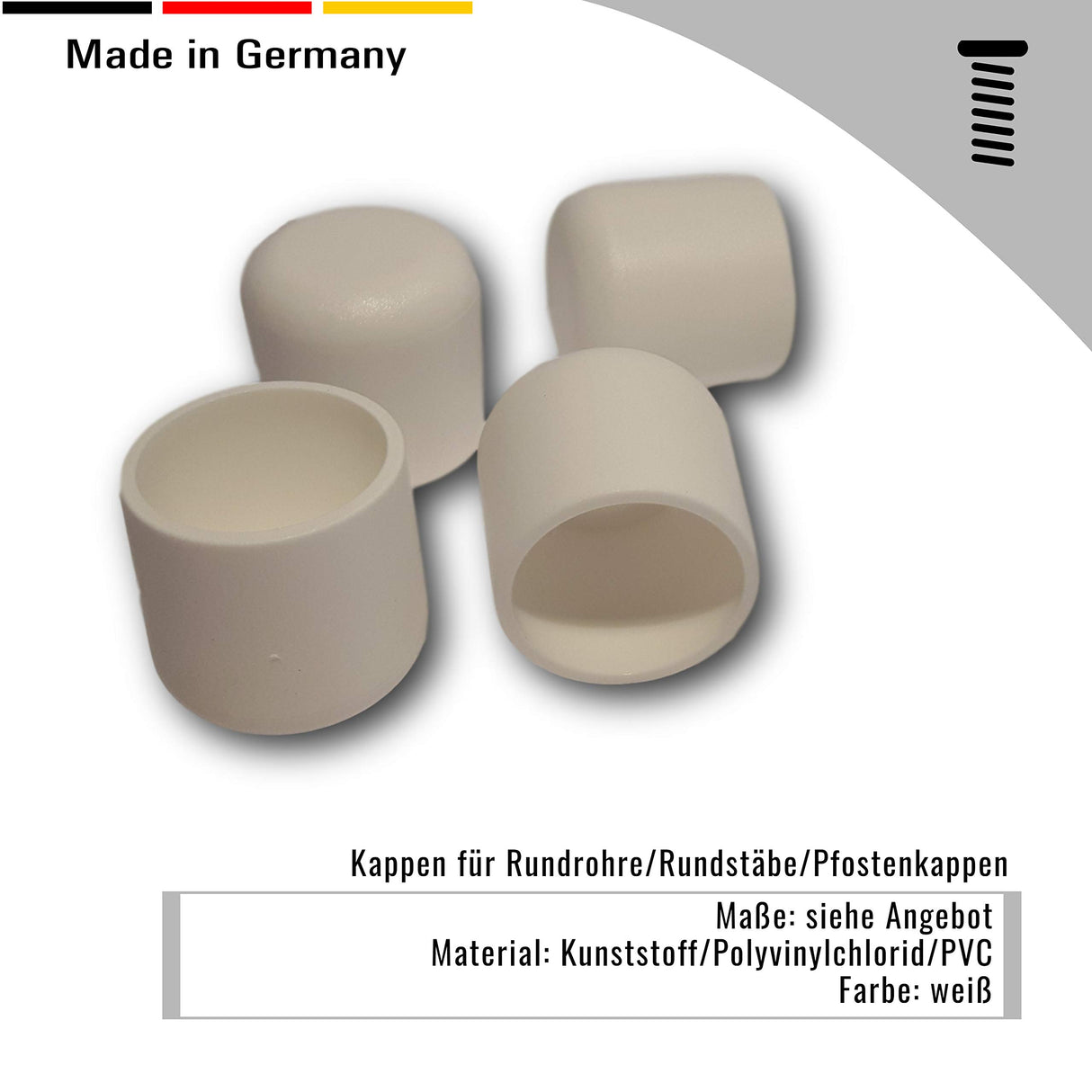 4 Kappen, schwarz, für Rundrohre/Rundstäbe/Pfostenkappen - Klama - Möbelzubehör