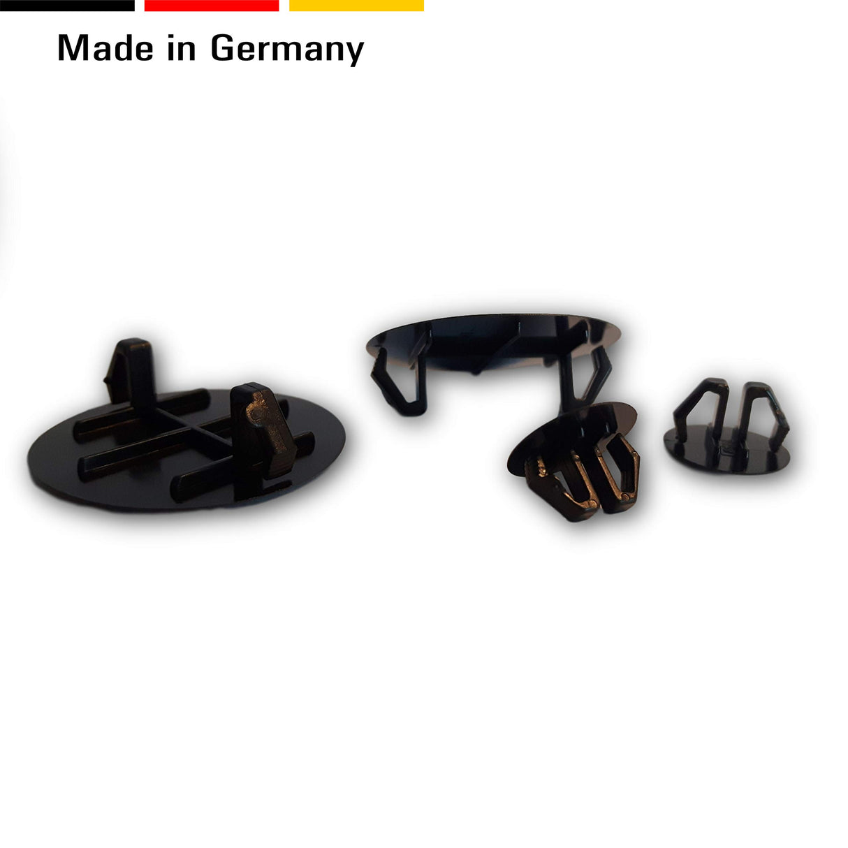 4 Abdeckkappen, Kunststoff, schwarz, mit Feder, wieder lösbar, für Bohrungen - Klama - Möbelzubehör