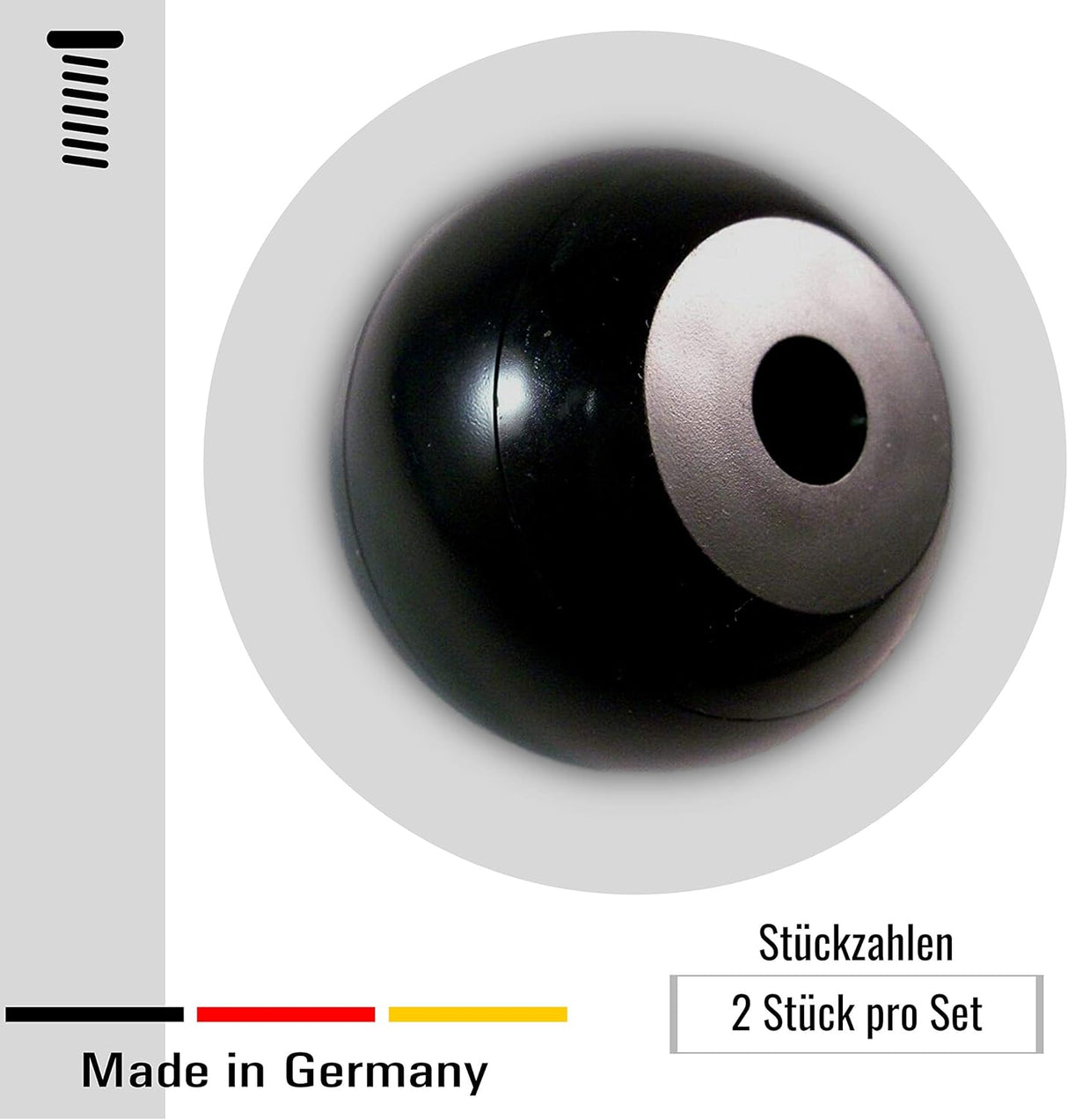 SKA 40M6 Ball Knobs / Handles Plastic Black Flattened with Internal Thread or Hole - Klama - Möbelzubehör