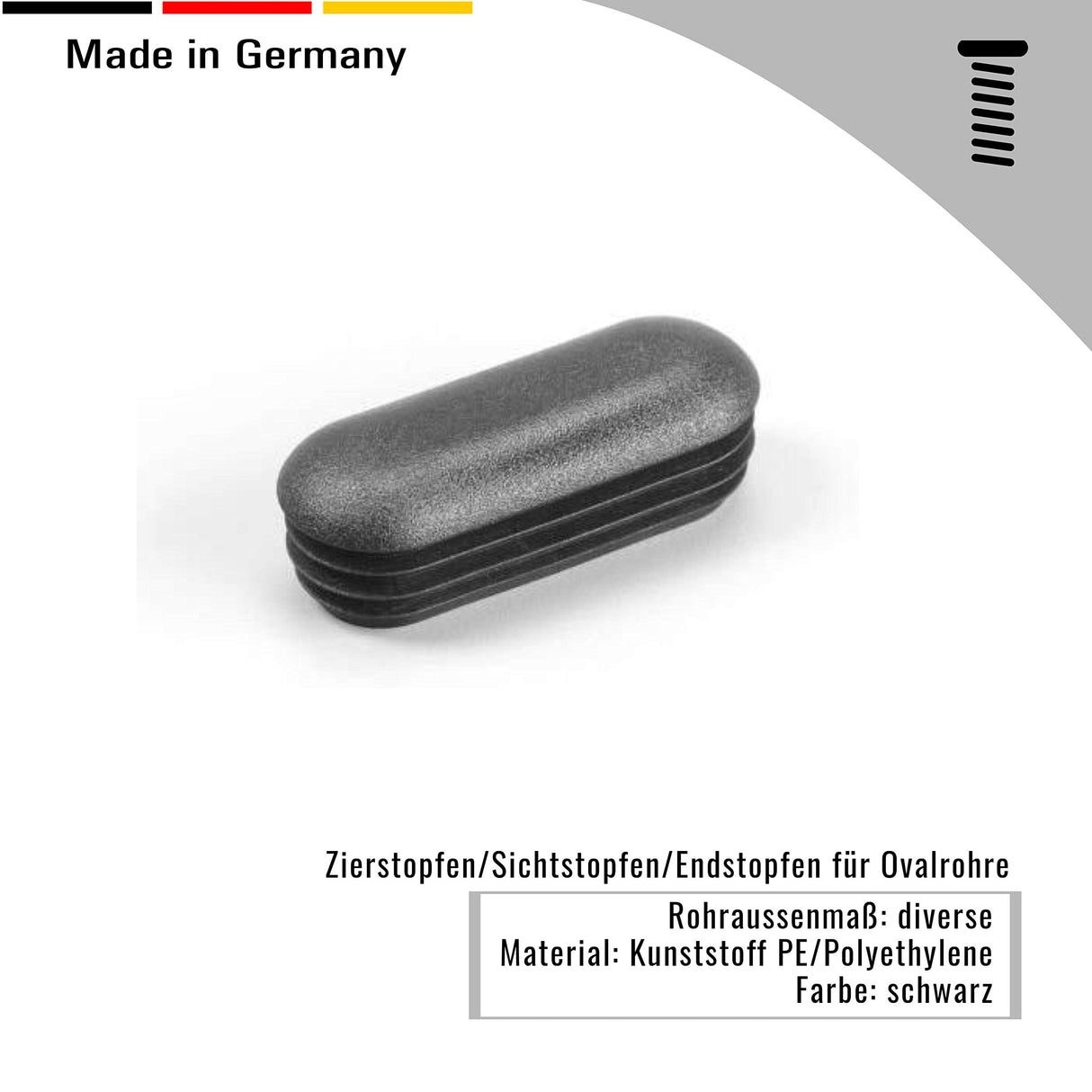 OL 4 St. Zierstopfen/Sichtstopfen/Endstopfen für Ovalrohre mit Rohrwandstärke 1,5-2 mm (4 St. 40x20mm) - Klama - Möbelzubehör