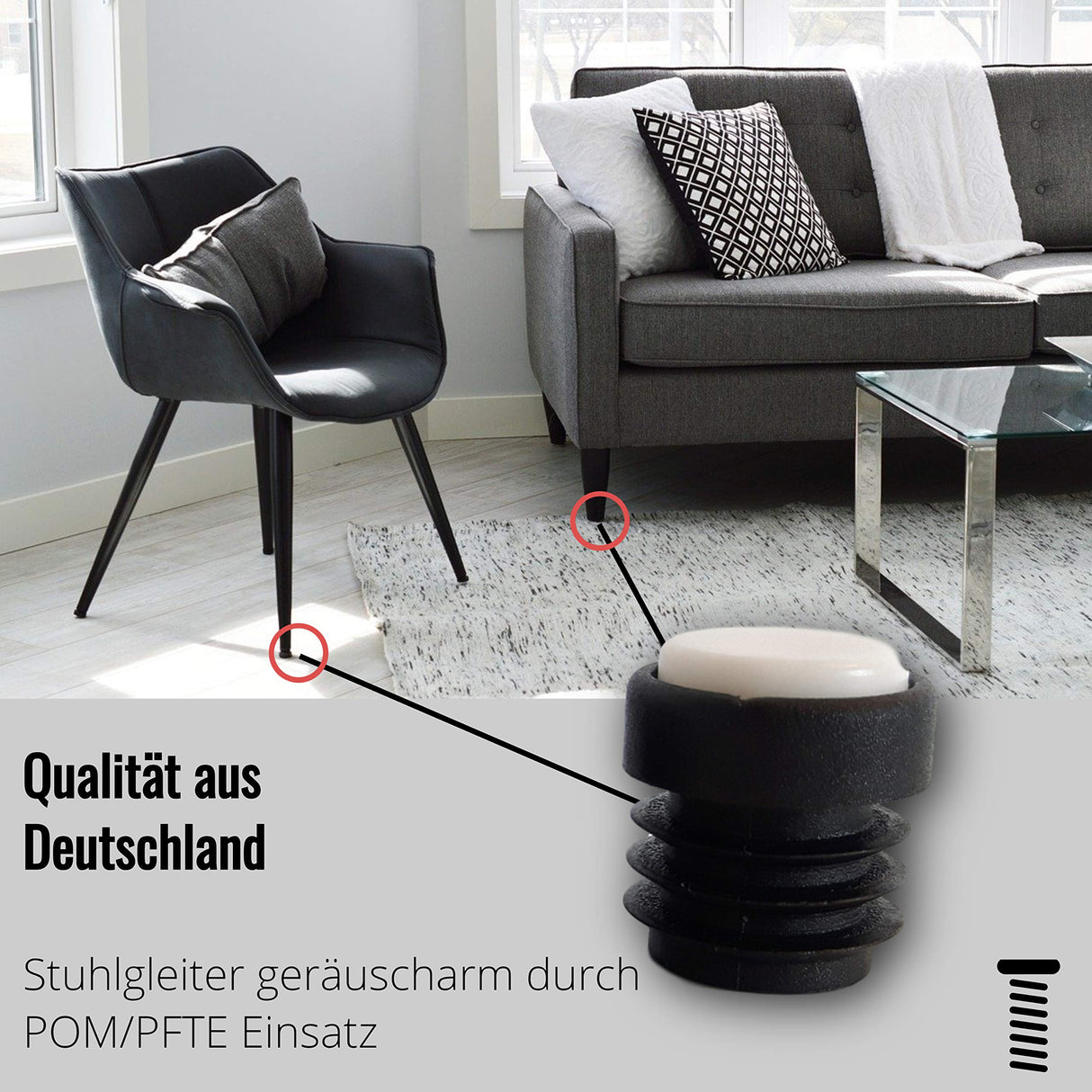 4 Stuhlgleiter rund, schwarz,geräuscharm durch POM/PFTE Einsatz, Leisegleiter - Klama - Möbelzubehör