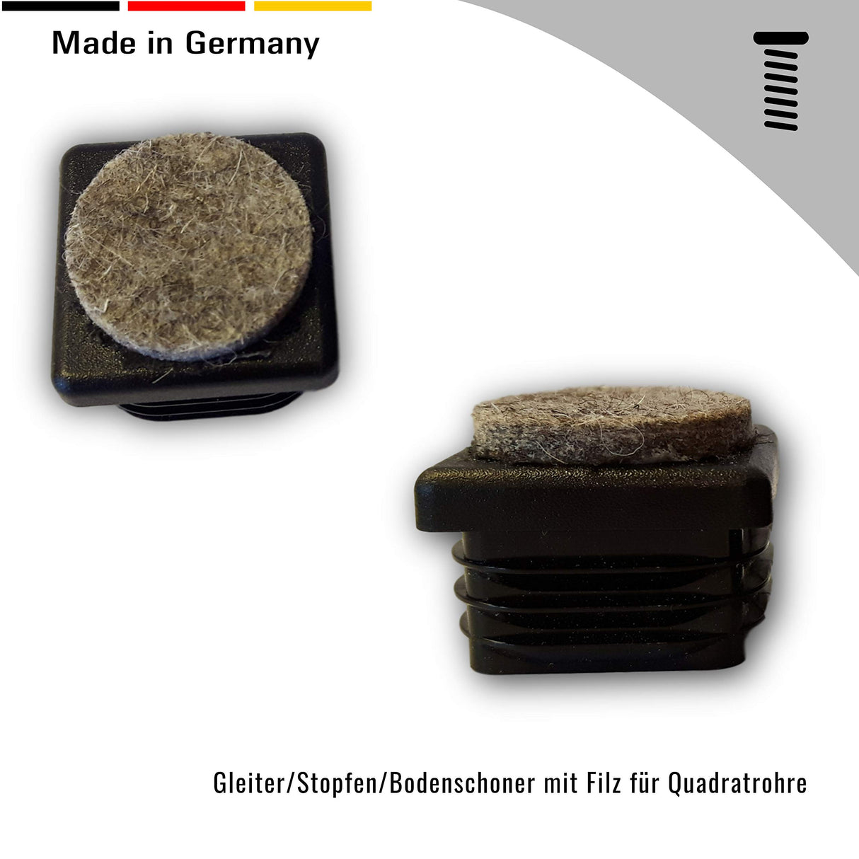 OL 4 St. Gleiter/Stopfen/Bodenschoner mit Filz, für Quadratrohre mit Rohrwandstärke 1,5-2 mm / 20x20 mm - Klama - Möbelzubehör