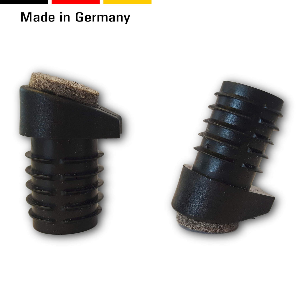 4 St. Stuhlgleiter mit Filz und Stapelschutz, für Runde schrägstehende Stuhlbeine mit Rohrwandstärke 1,5-2 mm - Klama - Möbelzubehör