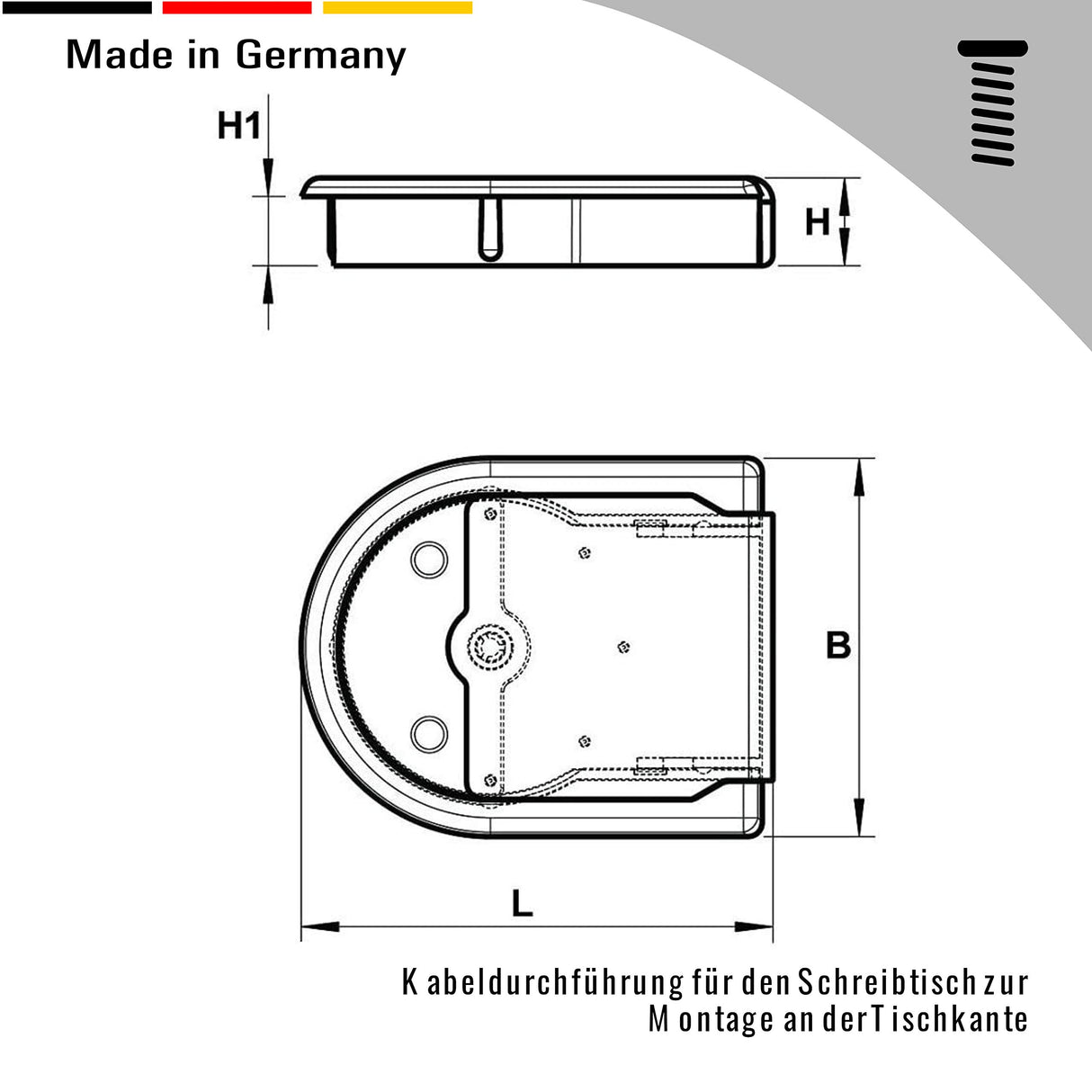 1 Kabeldurchführung Schreibtisch zur Montage an Tischkanten, Kunststoff (25 mm, Schwarz) - Klama - Möbelzubehör