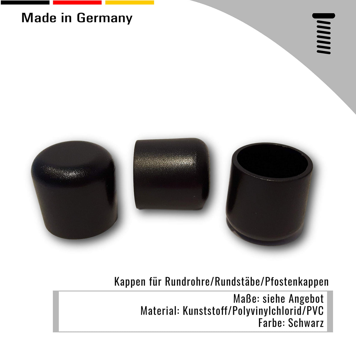 4 Kappen, schwarz, für Rundrohre/Rundstäbe/Pfostenkappen - Klama - Möbelzubehör