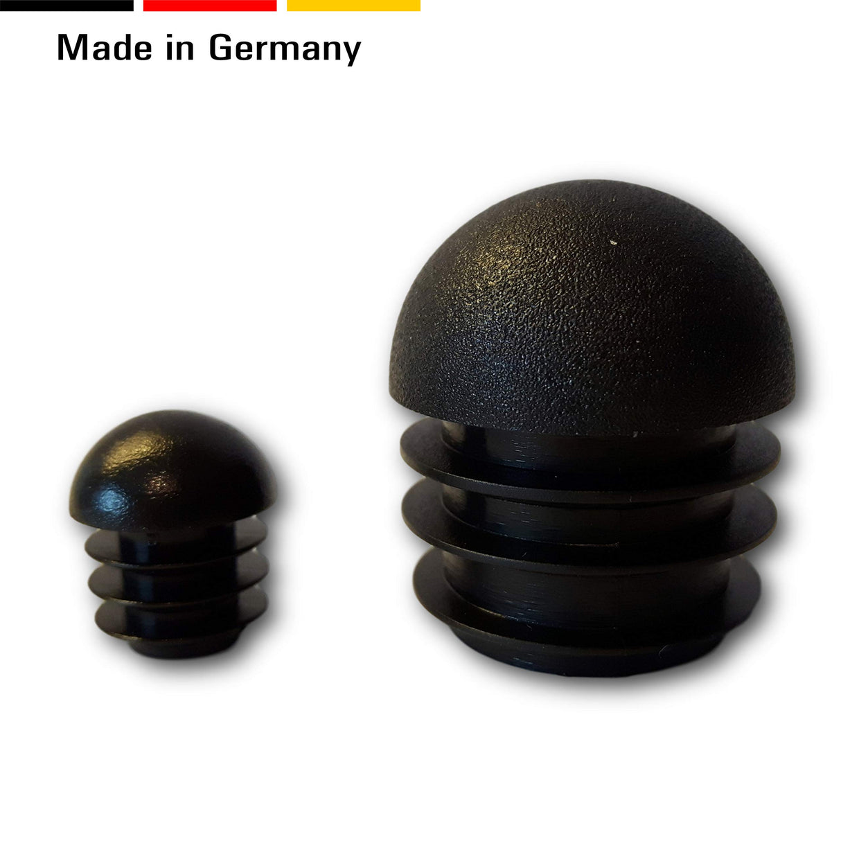 4 Gleiter/Stopfen mit Lamellen, Kunststoff, schwarz, Rundkopf, für runde Rohre - Klama - Möbelzubehör