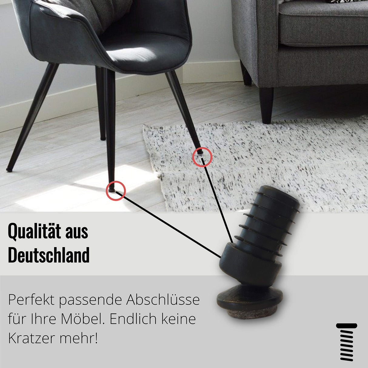 4 St. Stuhlgleiter mit Gelenk und Filz, für Rundrohre mit Wandstärke 1,5-2 mm, maximaler Neigungswinkel 25° - Klama - Möbelzubehör