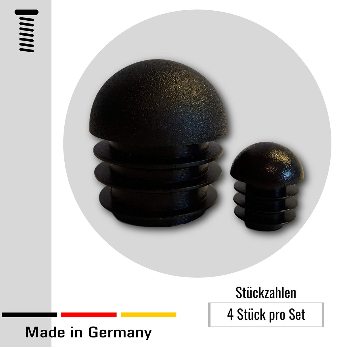 4 Gleiter/Stopfen mit Lamellen, Kunststoff, schwarz, Rundkopf, für runde Rohre - Klama - Möbelzubehör