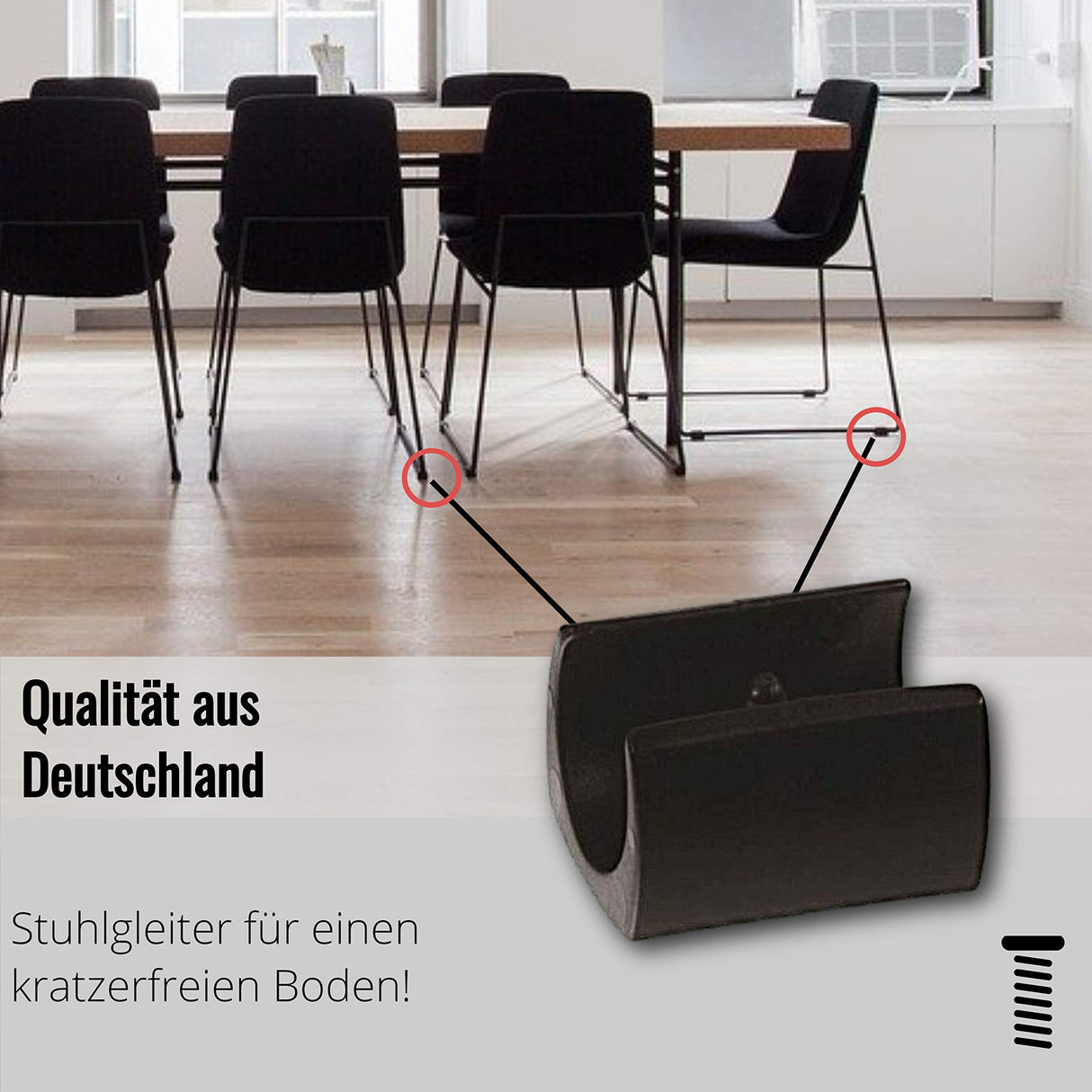 4x Klemmschalengleiter Stuhlgleiter Kunststoff, schwarz, mit 1 Zapfen, für Rundrohre - Klama - Möbelzubehör