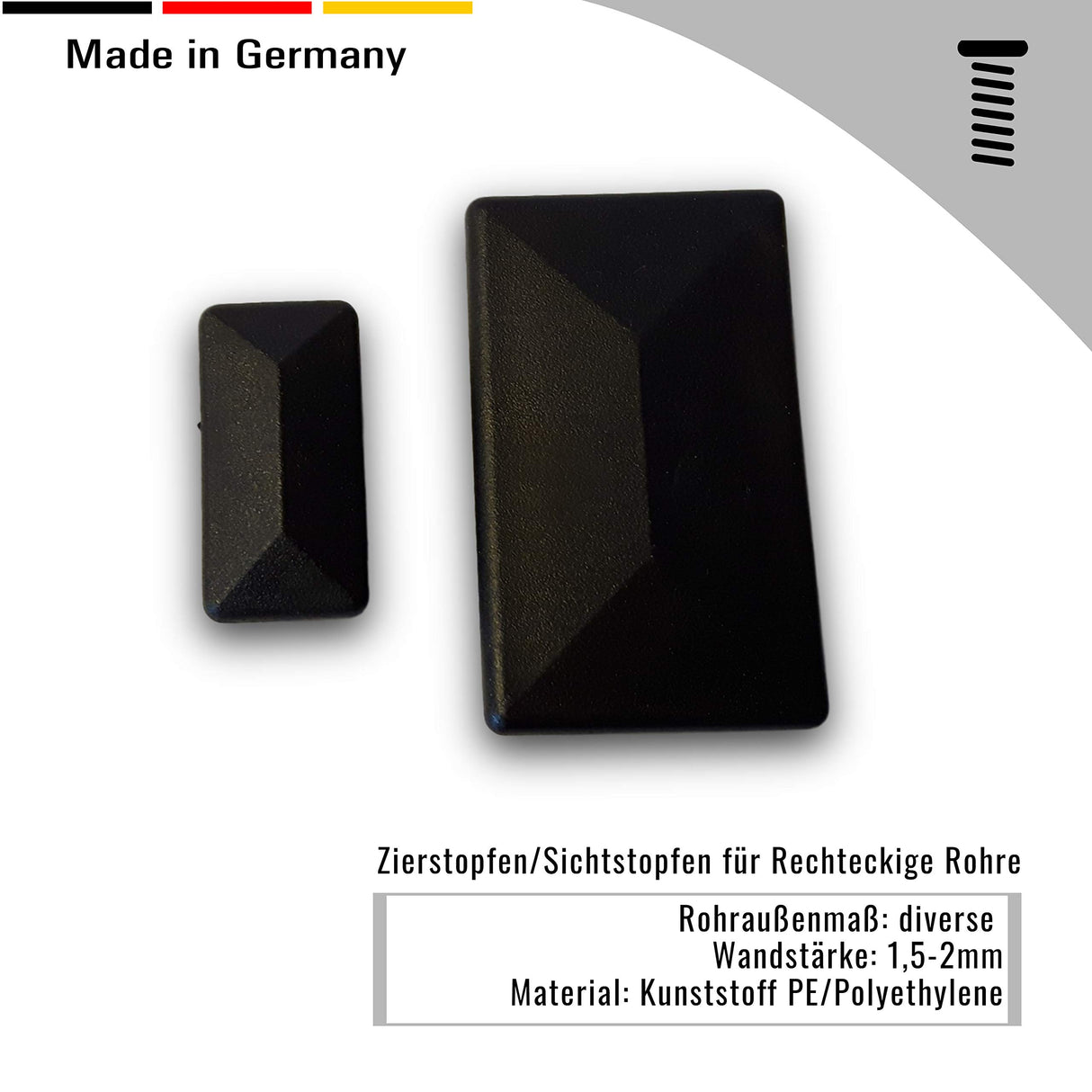 OL 4 St. Zierstopfen/Sichtstopfen für Rechteckige Rohre mit Rohrwandstärke 1,5-2 mm / 30x15mm - Klama - Möbelzubehör