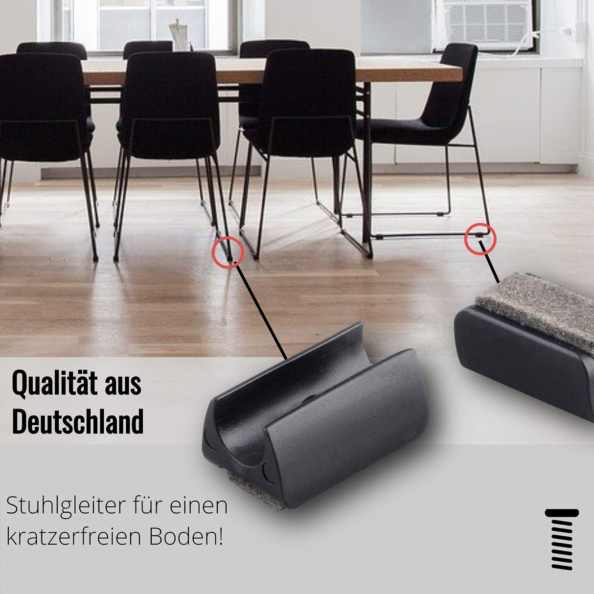 4 Stuhlgleiter Freischwinger mit Zapfen und Filz, Schwarz - Filzgleiter für Freischwinger aus Kunststoff für runde Rohre in verschiedenen Größen - Klama - Möbelzubehör