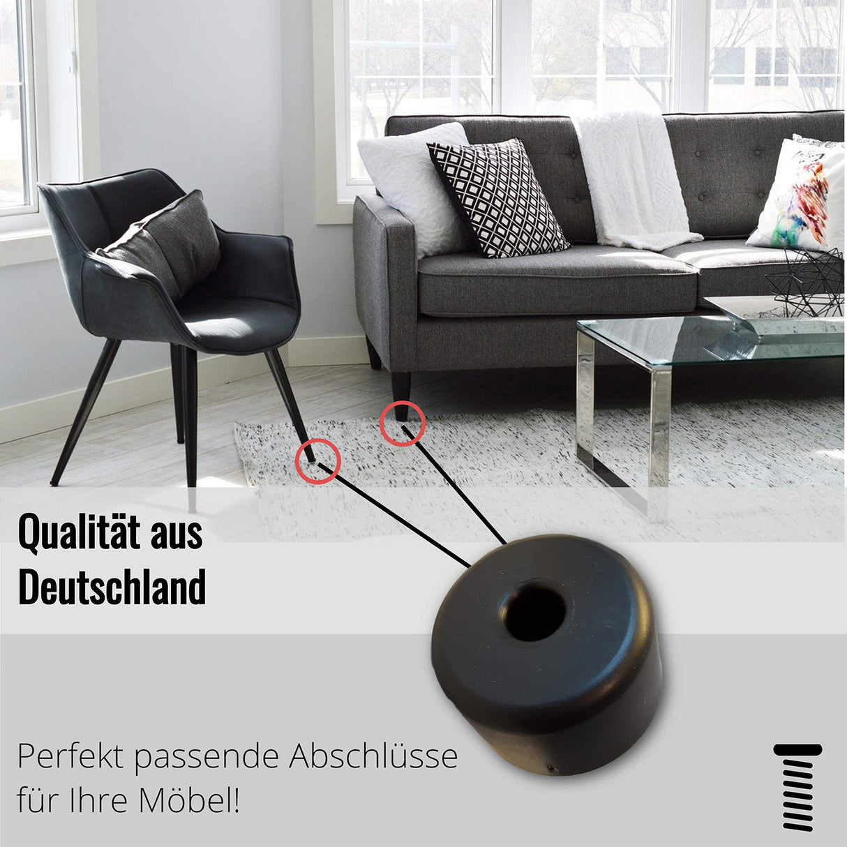 Möbelgleiter/Polsterfüße Kunststoff, Rund, Durchmesser 50 mm, Höhe 30 mm - Klama - Möbelzubehör