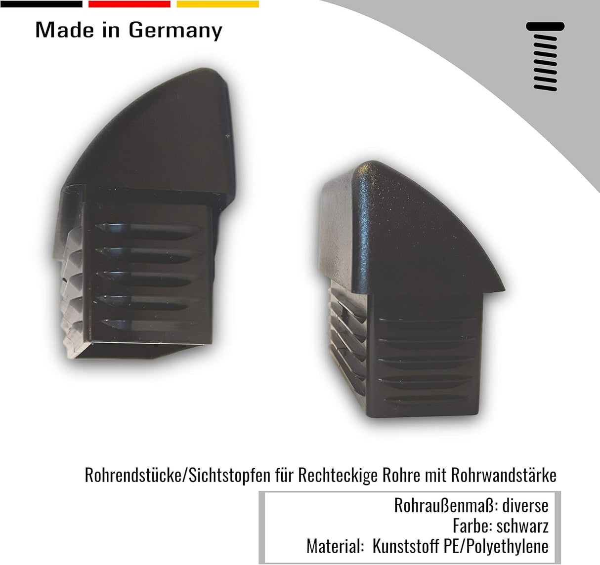 OL 4 St. Rohrendstücke/Sichtstopfen für Rechteckige Rohre mit Rohrwandstärke 1,5-2 mm / 50x30mm - Klama - Möbelzubehör