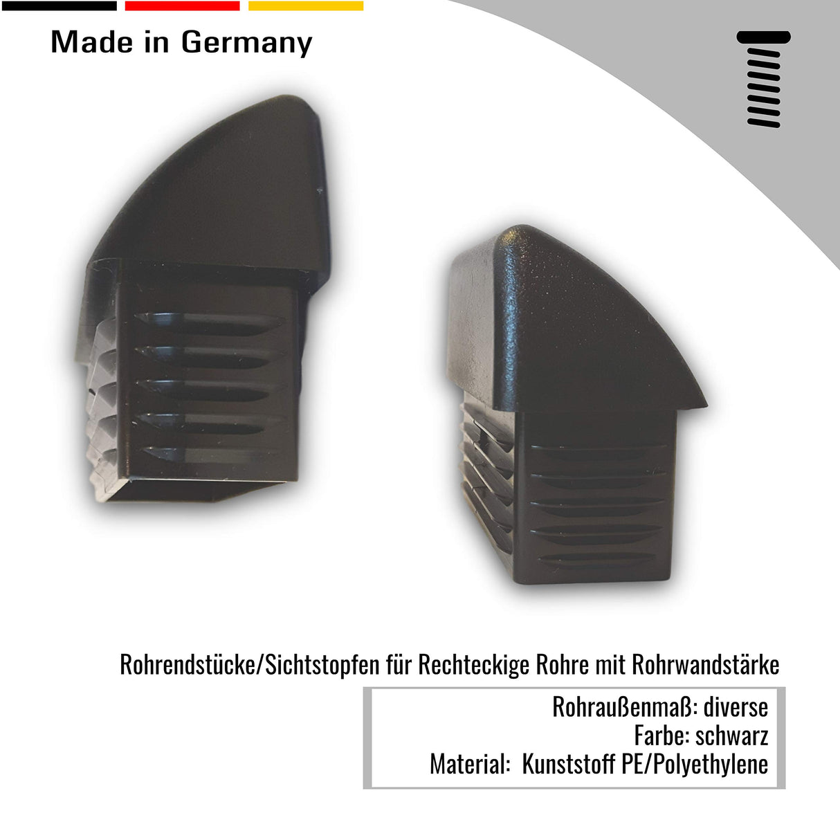 OL 4 St. Rohrendstücke/Sichtstopfen für Rechteckige Rohre mit Rohrwandstärke 1,5-2 mm / 30x20mm - Klama - Möbelzubehör