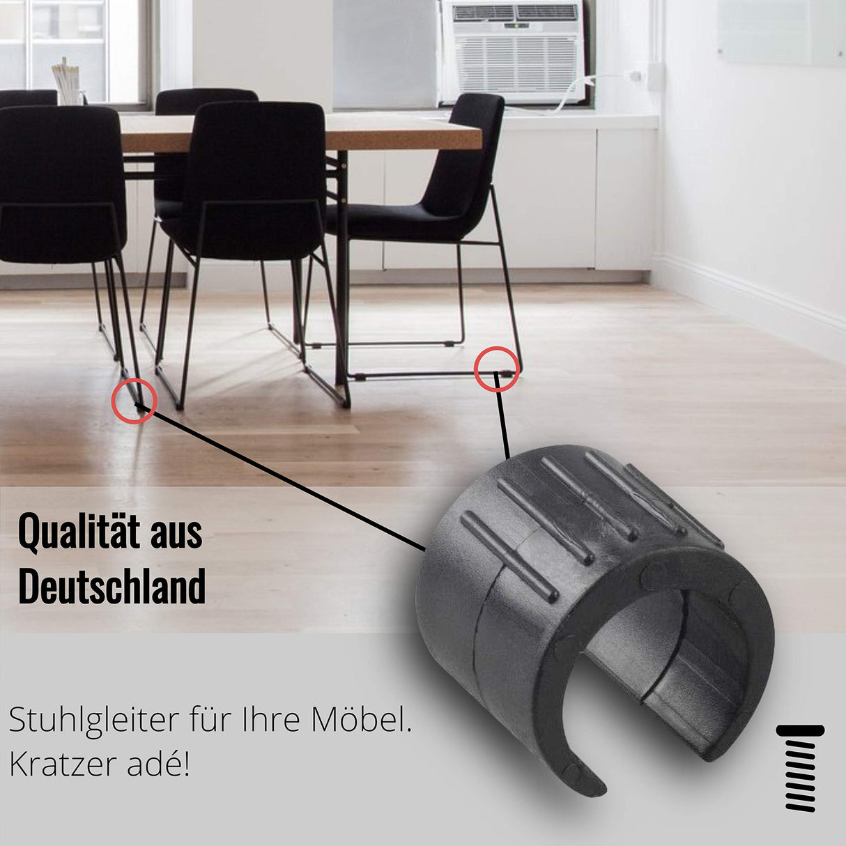 4 Stuhlgleiter Freischwinger Schwarz - Klemmschalengleiter aus Kunststoff für runde Rohre in verschiedenen Größen