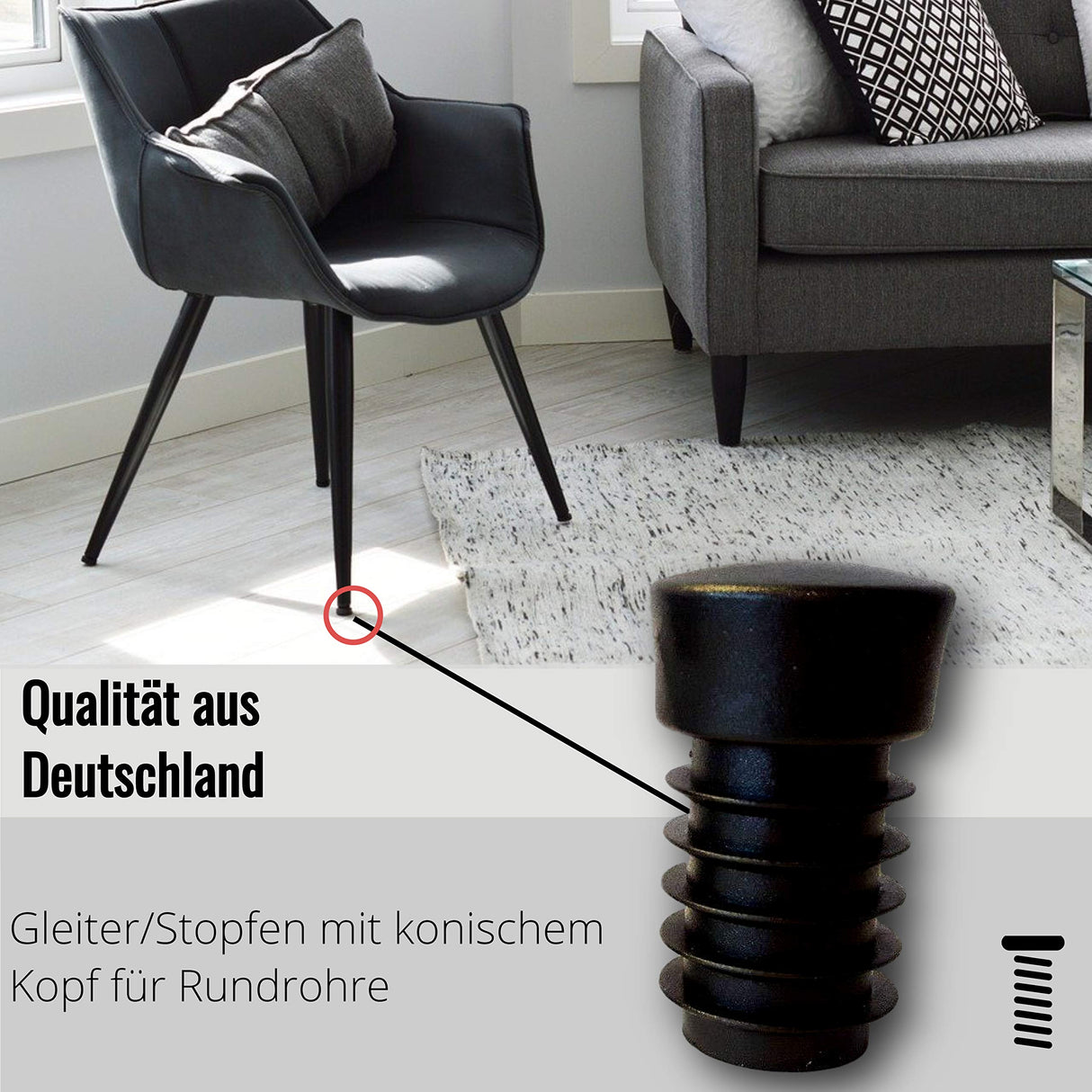 OL 4 St. Gleiter/Stopfen mit konischem Kopf, für Rundrohre mit Wandstärke 1,5-2,5 mm / 28mm - Klama - Möbelzubehör