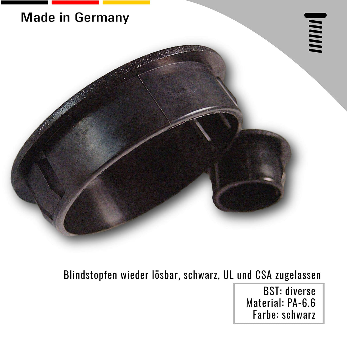 8 St. Blindstopfen wieder lösbar, schwarz, UL und CSA zugelassen, flacher matter Kopf - Klama - Möbelzubehör