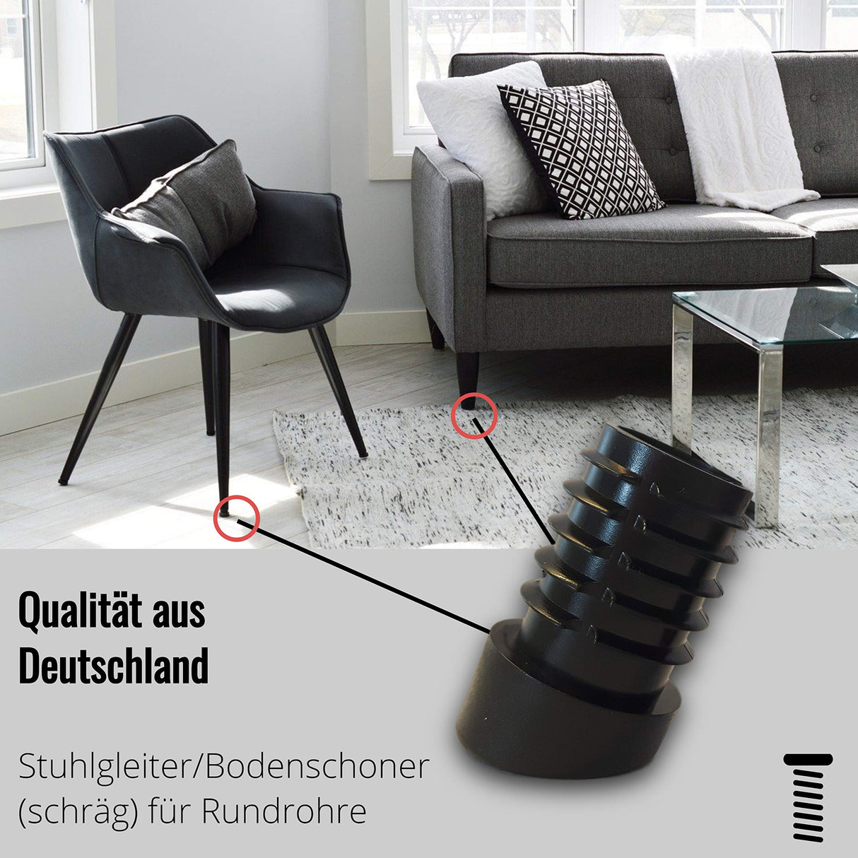 4 St. Stuhlgleiter/Bodenschoner, schräg, für Rundrohre mit Wandstärke 1,5-2 mm - Klama - Möbelzubehör