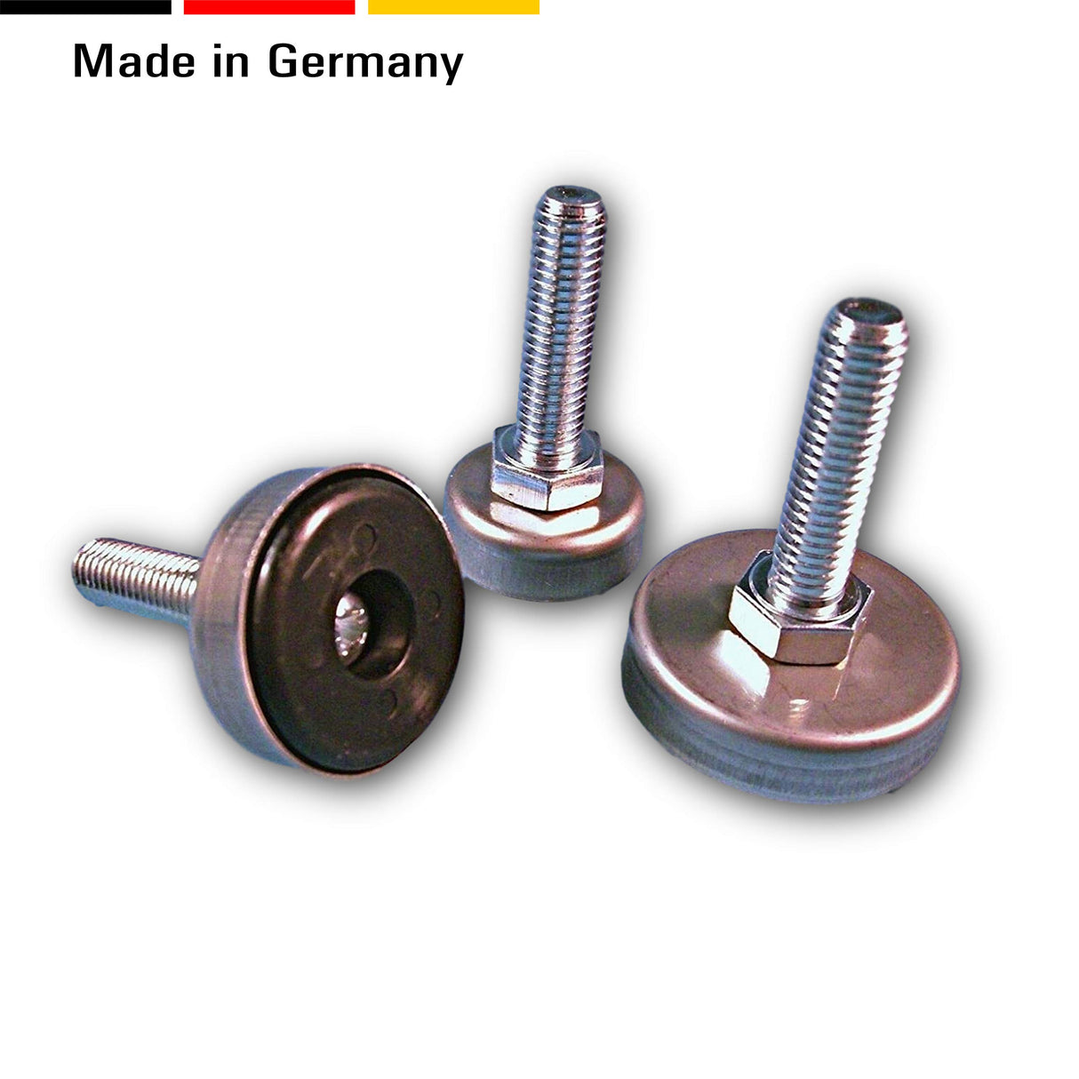 2 Höhenversteller/Bodenausgleichsschrauben mit Edelstahlkappe, Kunststoff/Stahl/Edelstahl - Klama - Möbelzubehör