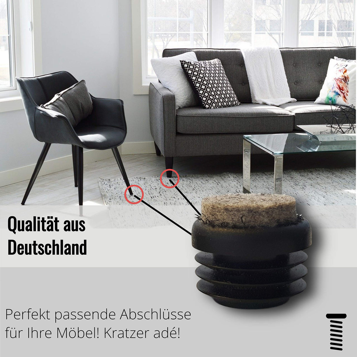 4 St. Stuhlgleiter Lamellenstopfen mit Filz für Rundrohre - Klama - Möbelzubehör