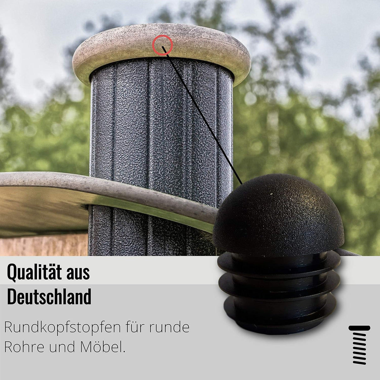 8 Stopfen mit Lamellen, für Zollrohre, runder Kopf, Kunststoff, Schwarz (1/2 Zoll) - Klama - Möbelzubehör