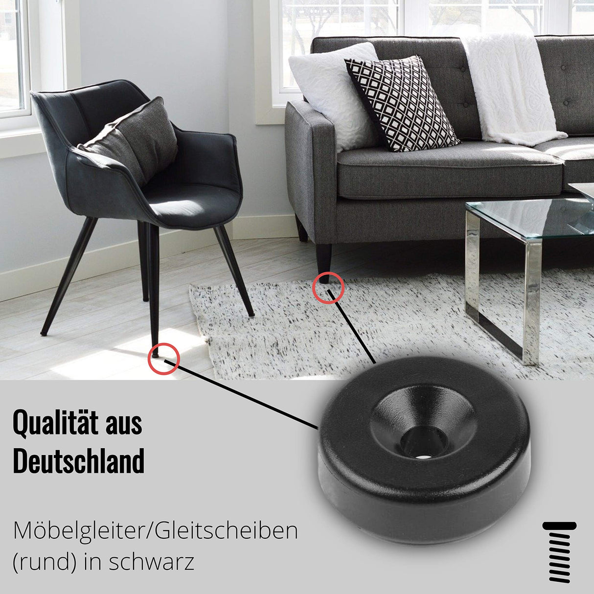 4 St. Möbelgleiter/Gleitscheiben, rund, schwarz - Klama - Möbelzubehör