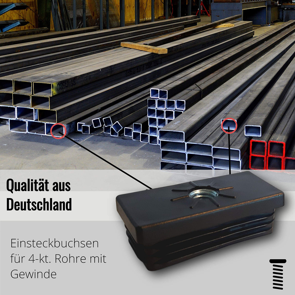 4 St. Einsteckbuchsen für 4-kt. Rohre, mit Gewindemutter aus Stahl - Klama - Möbelzubehör