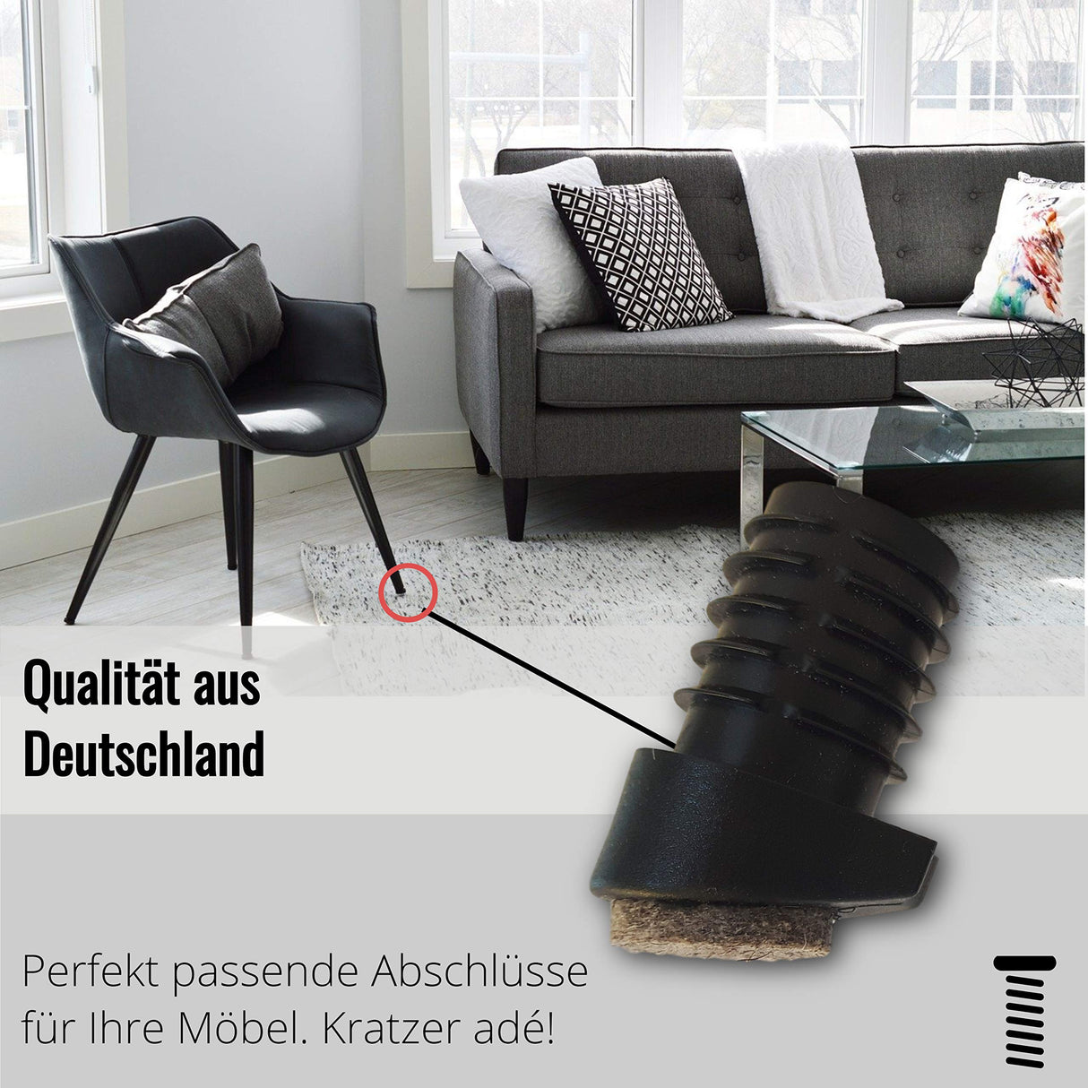 4 St. Stuhlgleiter mit Filz und Stapelschutz, für Runde schrägstehende Stuhlbeine mit Rohrwandstärke 1,5-2 mm - Klama - Möbelzubehör