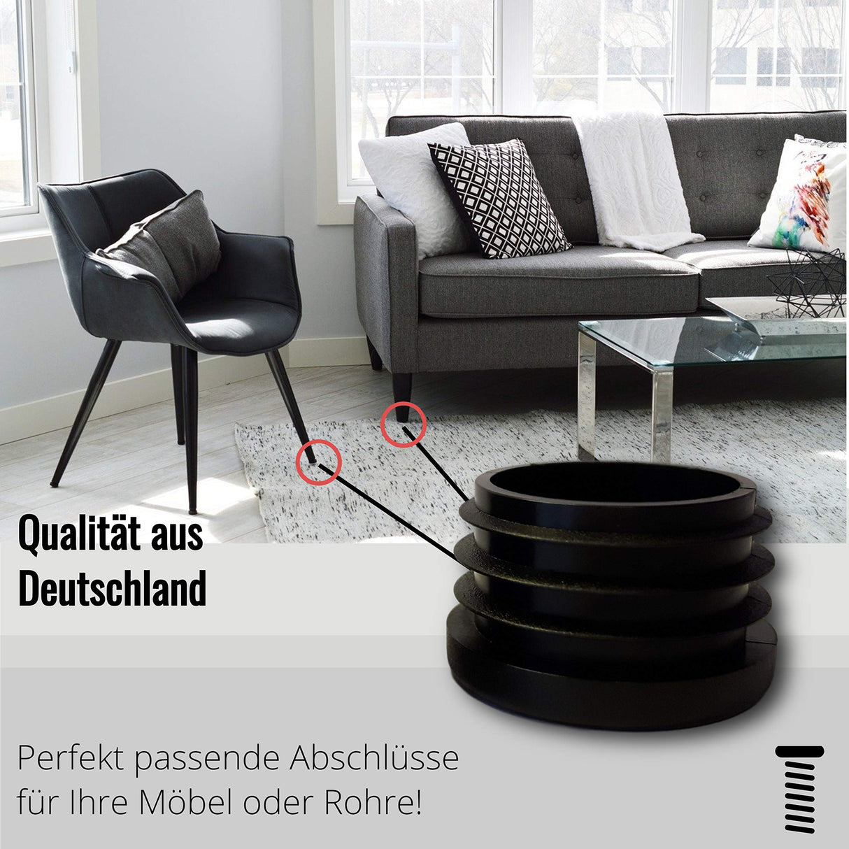 20 Gleiter/Stopfen/Lamellenstopfen Schwarz für Rundrohre