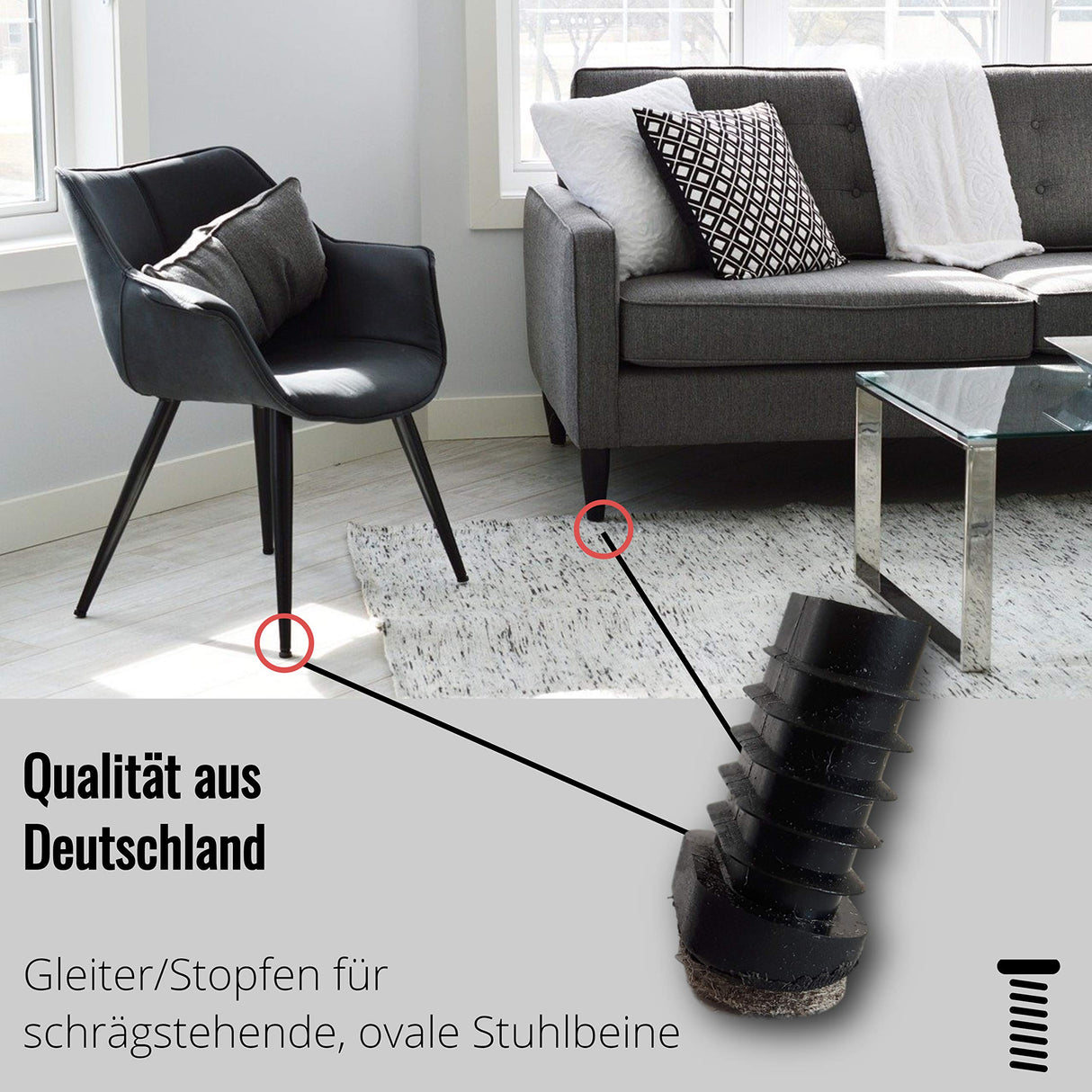 4 Gleiter/Stopfen für schrägstehende Ovale Stuhlbeine mit Rohrwandstärke 1,5-2 mm - Klama - Möbelzubehör