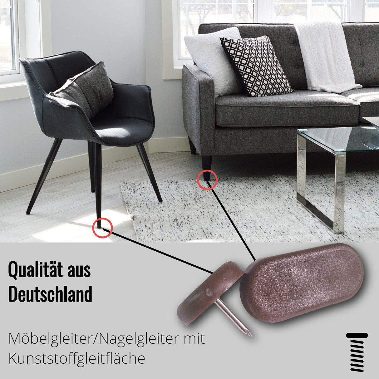 4X Nagelgleiter Stuhlgleiter mit Nagel - Kunststoff Mögelgleiter für Stühle und Tische (Natur, 35 x 18 mm) - Klama - Möbelzubehör